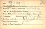 Voter registration card of Hattie Benn Aucoin, Hartford, October 15, 1920