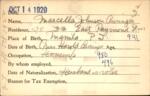 Voter registration card of Marcella Johnson Auringer, Hartford, October 14, 1920
