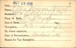 Voter registration card of Ellen Vernon Avery, Hartford, October 19, 1920