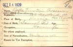 Voter registration card of Bella Einstein Avseev, Hartford, October 14, 1920