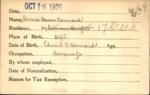 Voter registration card of Anna Hawes Barnard, Hartford, October 18, 1920