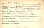 Voter registration card of Blanche Corson Bartlett, Hartford, October 9, 1920