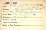 Voter registration card of Gertrude Holt Bartlett, Hartford, October 15, 1920