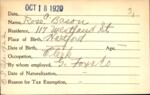 Voter registration card of Rose P. Bason, Hartford, October 18, 1920