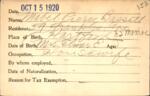 Voter registration card of Mabel Pierce Bassett, Hartford, October 15, 1920