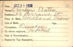 Voter registration card of L. Evelyn Bates, Hartford, October 15, 1920
