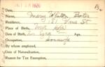 Voter registration card of Mary Whiton Bates, Hartford, October 18, 1920