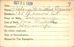 Voter registration card of Helena Weidlich Bauer, Hartford, October 15, 1920