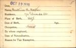 Voter registration card of Beatrice R. Baxter, Hartford, October 19, 1920