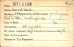 Voter registration card of Harriet Beach, Hartford, October 16, 1920