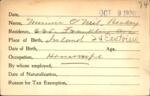 Voter registration card of Minnie O’Neil Beakey, Hartford, October 9, 1920