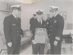 Retirement;Naval Submarine Base, Groton, CT;TMCM (SS) Edwin Atkins; EMC (SS) Gail; Commanding Officer T. R. Fox; 02/1976; Photograph by Unknown