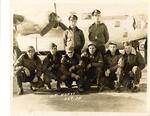 James P. Hurst standing with his flight crew in 1943; James is tallest man standing in the back on the right, kneeling directly in front of him is Martin Gonzales, all others unknown.