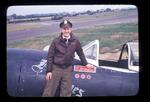 Ernest Treff standing alongside his P-47M �Blue Eyes,� East Anglia, England, 1945.