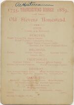 Steven's Homestead 1889 Thanksgiving Dinner Invitation - Back