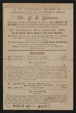 Document: Advertisement for lecture given by P. T. Barnum at Grosvenor Square, January 30, 1890