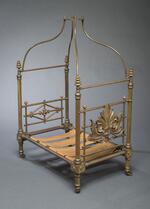 Furniture: Miniature canopy bed belonging to Charles S. Stratton, visible mattress supports