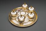 Dinnerware: Serving platter for custard cups, belonging to P. T. Barnum (with custard cups)