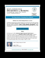 The Department of Banking news bulletin #3130, week ending February 16, 2024